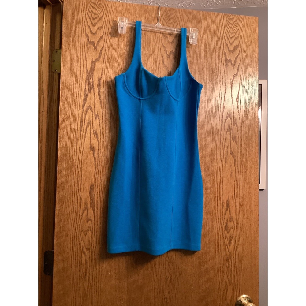 New ZARA Women's Blue Stretch Corset Bustier Bodycon Mini Dress Size S